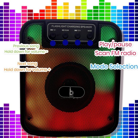 Wireless Bluetooth Portable Speaker Stereo Bass TWS USB TF/FM Mode Party Lights